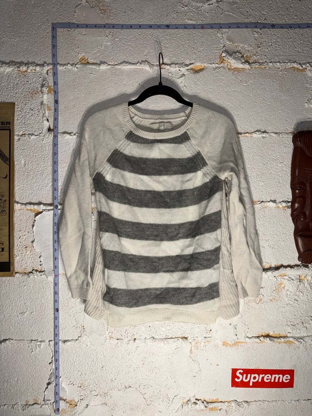 LOFT Petites Striped Raglan Crew Neck Sweater Size MP